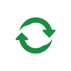 Green circular arrows icon represents refresh restart repeat cycle and rotation actions isolated on white background