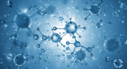Abstract blue molecules or virus cells background for concept of science, medicine, microbiology, chemistry, or healthcare technology