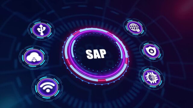 SAP Technology Interface Animation, Enterprise Software and Business Data Management Concept