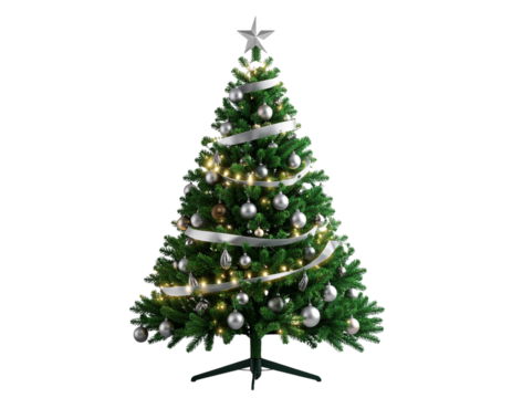 Minimalist Christmas Tree with Elegant Gold and Silver Decor PNG