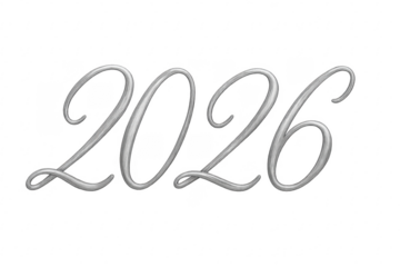 Silver 2026 script calligraphy year number transparent
