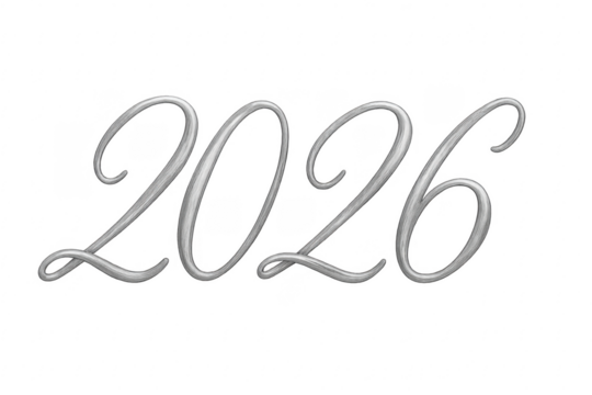 Silver 2026 script calligraphy year number transparent