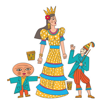 "La Gigantona" and big-headed dwarf. Traditional dance of Nicaragua. 