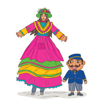 "La Gigantona" and big-headed dwarf. Traditional dance of Nicaragua. 