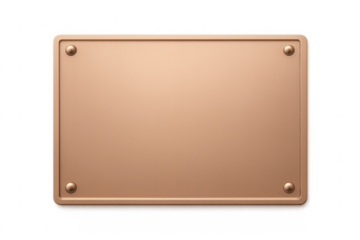 Empty bronze metal plaque with rivets on transparent background