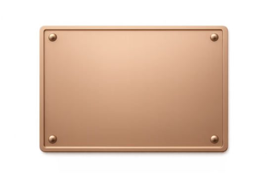 Empty bronze metal plaque with rivets on transparent background