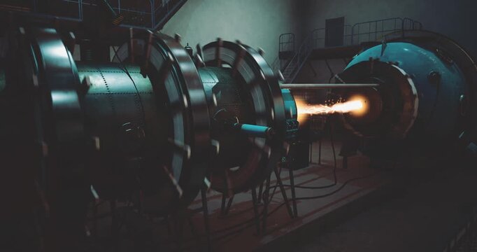 Engineers conduct a groundbreaking test of a jet engine inside a high tech facility.