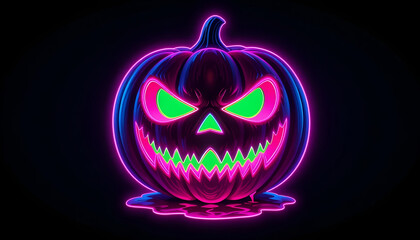 Magenta Neon Jack-o'-Lantern, Acid Green Glow, Evil Cyber Halloween Graphic