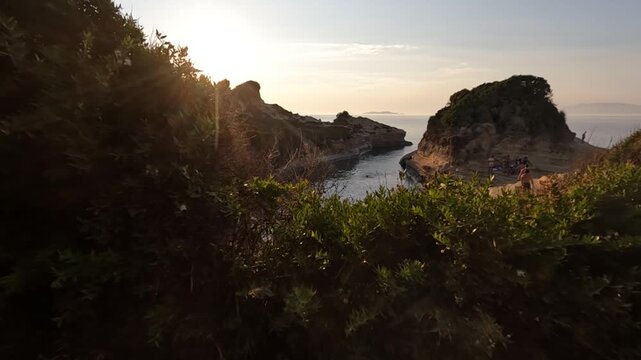 Stunning sunset view of famous Canal d'Amour (Love Channel) in Sidari, Corfu, Greece.