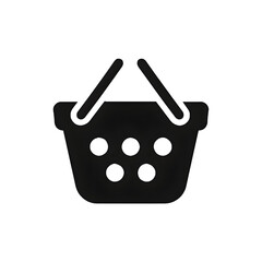 Simple Black and White Shopping Basket Icon Representing Commerce and Retail