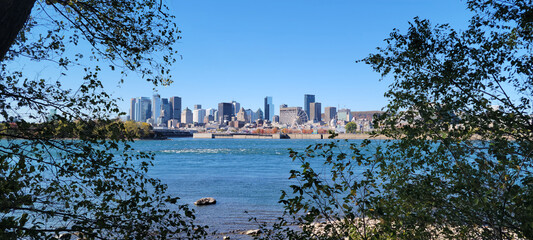 Montreal skyline view from Jean Drapeau Park, Quebec, Canada