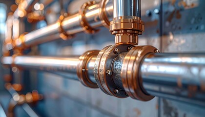 Fototapeta premium Detailed view of industrial metal equipment and machinery on a factory production floor, showcasing manufacturing technology and engineering