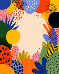 Naklejka premium Playful Flora: A vibrant and colorful illustrated composition of various plant forms, exuding energy and aesthetic charm.