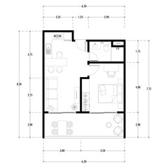 Black and White floor plan of a modern unfurnished house for your design. Suburban house vector blueprint. Architectural background.