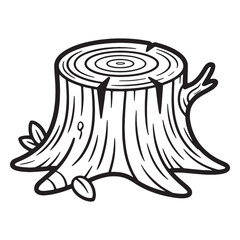 Detailed tree stump illustration in black and white drawing style
