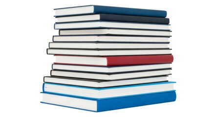 Stack of multicolored hardcover books isolated on white background