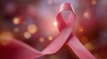 Ribbon of Hope: A tender pink ribbon, a potent symbol of awareness, gracefully unfurls against a soft bokeh background, representing a journey of hope, courage, and solidarity.