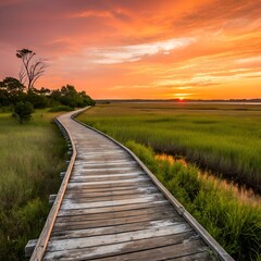 Obraz premium railroad tracks in the sunset