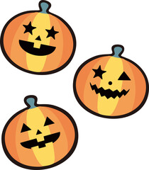Three Facial Expressions Jack-o'-Lantern Illustration Set, Cute Halloween Decoration