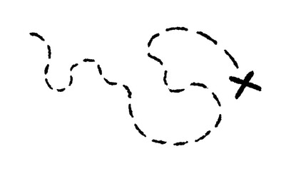 Old pirate treasure map. Dashed line and X sign on map. Path to treasure and gold location. Old pirate letter. Vector illustration isolated on white background. © Elena Pimukova