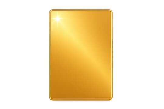 Blank golden shiny metallic vertical rectangular plate with rounded corners