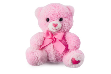 Pink teddy bear plush toy for kids isolated on white background