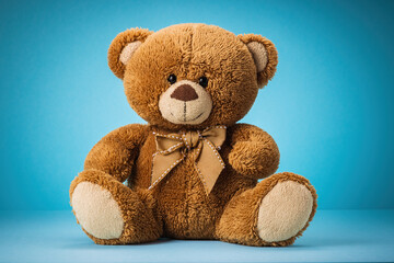 Obraz premium Teddy bear plush kids toy against a blue background