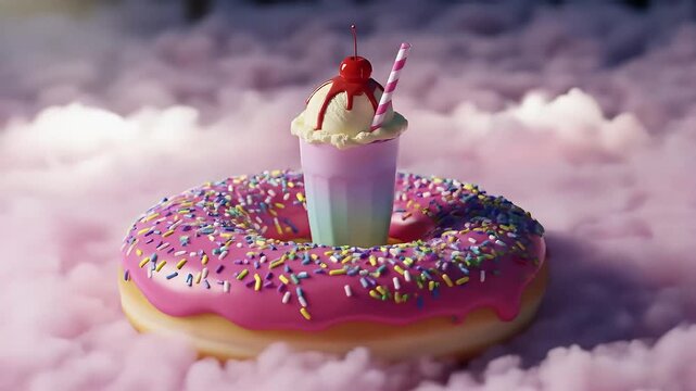 Sweet pink donut milkshake dreamy dessert indulgence