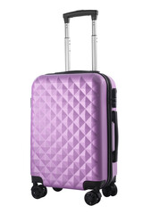 Modern Purple Travel Suitcase with Textured Design, isolated  on White Background