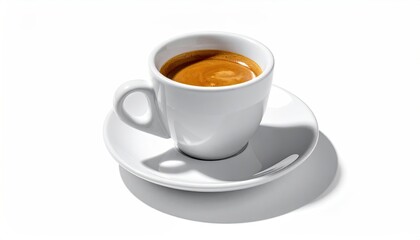 Espresso in white cup & saucer on white background