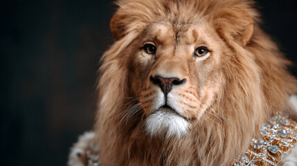 Fototapeta premium Lion king wearing regal gem embroidered collar