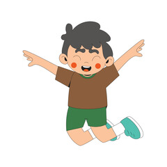 Cute boy jumping with joy cartoon character illustration