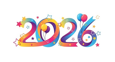 Fototapeta premium Vibrant and colorful 2026 typography with festive balloons and confetti celebrating the upcoming new year s eve holiday
