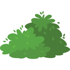 A lush green bush with rounded leafy clusters and small leaves scattered around against a transparent background suitable for various design applications