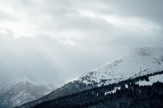 Winter snow capped mountain peaks in Colorado