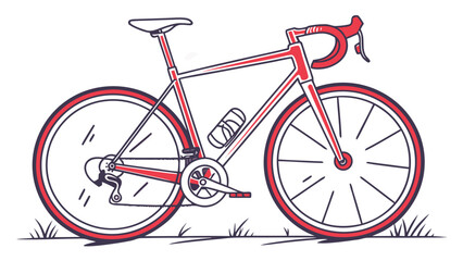 Fototapeta premium A detailed illustration of a red and white road bicycle with a water bottle on a white background