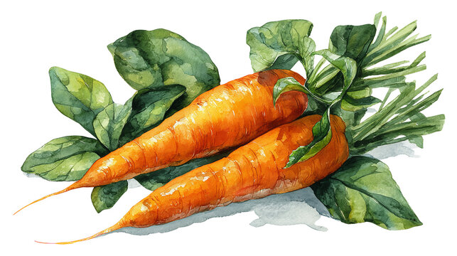 Captivating watercolor of two vibrant carrots evoking the freshness of a farmer s market on transparent background