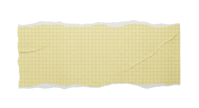 Torn piece of yellow grid paper isolated PNG with Transparent Background