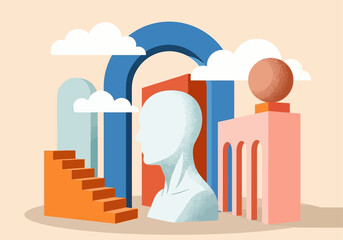 Abstract Mind Architecture: Self-Reflection & Inner Space Illustration - Modern Minimalist Vector