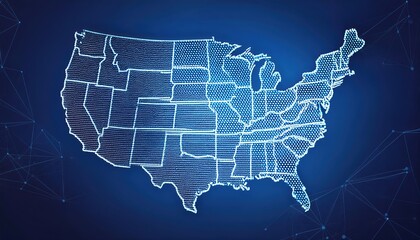 Obraz premium Firefly visual representation of the United States with a wireframe design on a blue background