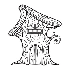 Whimsical Treehouse Illustration Line Art for Coloring and Creative Projects