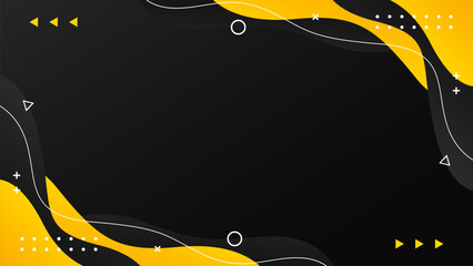 Abstract black and yellow fluid wave background with geometric shapes. Modern dynamic wallpaper. Template banner background for sales, business, ads, events, web, pages, and more