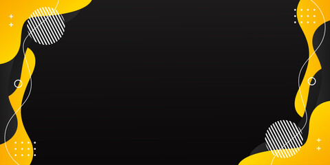 Abstract black and yellow fluid wave background with geometric shapes. Modern dynamic wallpaper. Template banner background for sales, business, ads, events, web, pages, and more
