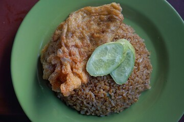 Nasi Goreng Indonesian Fried Rice with Egg for Culinary and Food Photography
