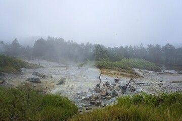 Kawah Sikidang Geothermal Crater at Dieng Plateau Indonesia for Travel and Nature Photography

