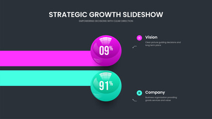 Project Introduction Two Element Diagram Presentation Template. Elegant Performance 2 Step Chart Slideshow Layout. Professional Development Slide Design Vector Illustration.