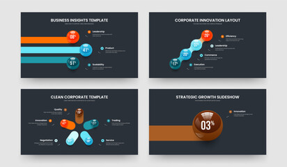 Business Strategy Three Four Five One Step Chart Presentation Layout Vector Illustration Set. Colorful Portfolio 3 4 5 1 Element Infographic Frame Design Bundle.