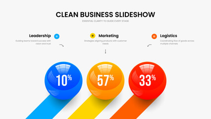 Digital Overview Three Element Chart Slideshow Design. Project Visualization Slide Template Vector Illustration. Product Forecast 3 Option Graph Presentation Layout.