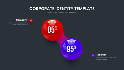 Market Visualization Presentation Layout Vector Illustration. Educational Forecast 2 Option Diagram Slide Template. Advertising Profile Two Element Chart Frame Design.