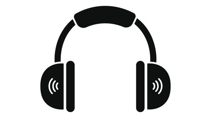 Iconic black headphones silhouette for music and audio applications isolated on white background